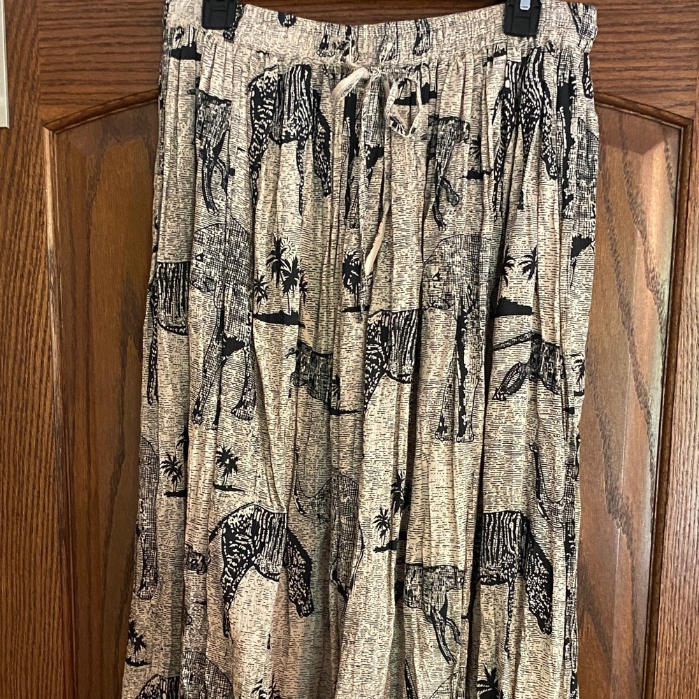 Boho Safari Print Maxi Skirt in Beige and Black